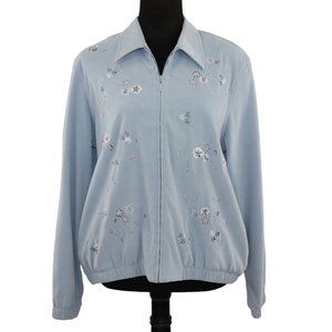 Alfred Dunner Petite Women's Jacket Blue Cool Floral Embroidered Design Size 12P